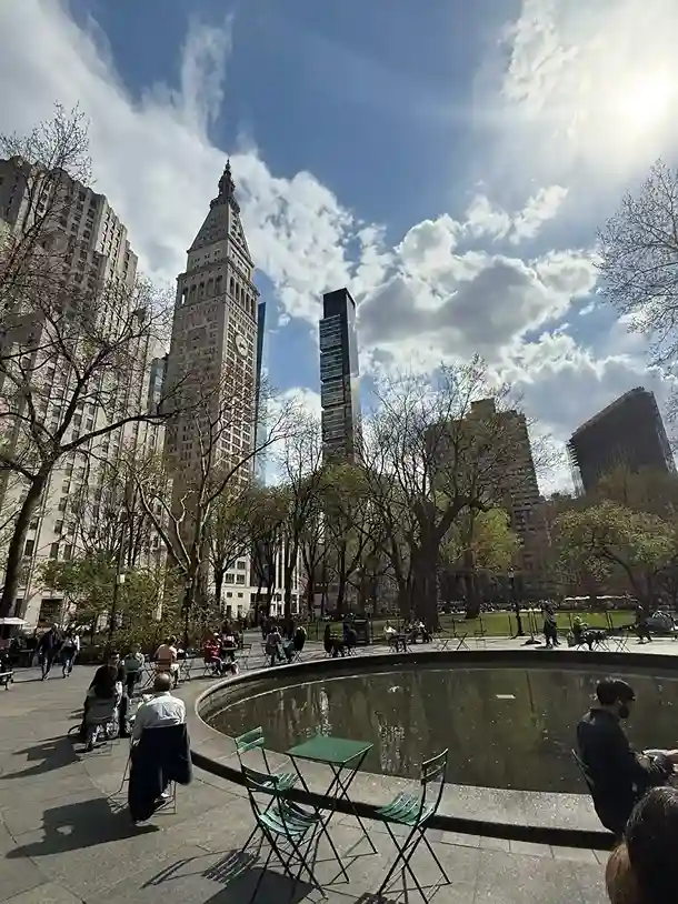 New York City Weather in November: I took this photo by the fountain area north of Madison Square Park with a view of the Clocktower.