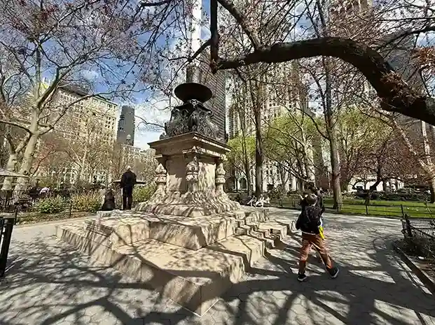 New York City Weather in April: Madison Square Park entrance.