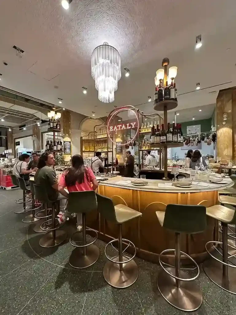 We ate at a cool restaurant and wine bar in Eataly NYC.