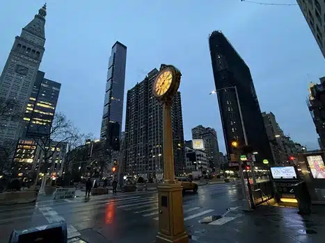 Tiffany Street Clock at dawn, an area that well known Augustus Saint Gaudens is a part of history.