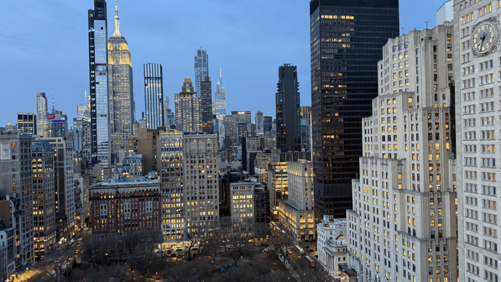 Dusk view of the Flatiron District and Empire, which is near to a great building to live in 10 West 17th Street Condominium.