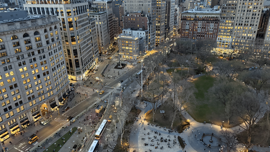 View of Madison Square Park in the Flatiron District where JP Morgan used to walk the streets.